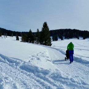 Na sněhu s kočárkem