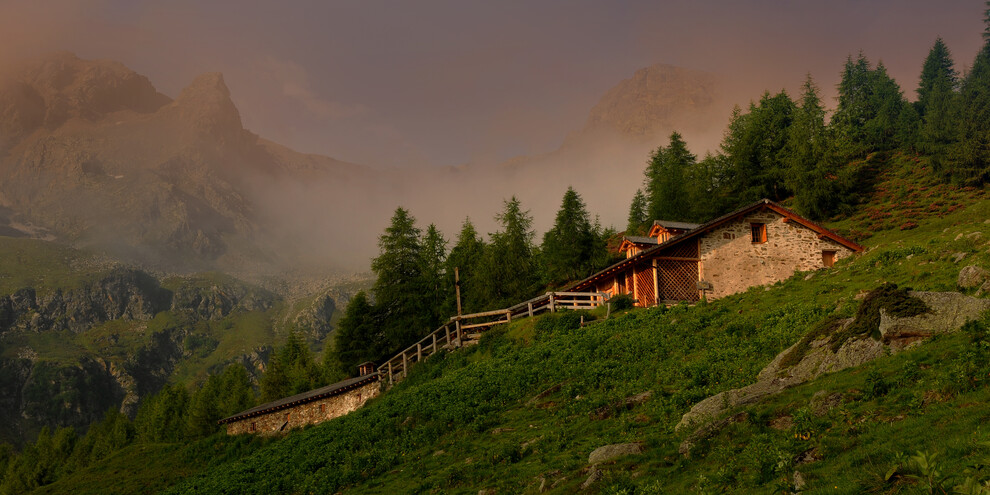 Sunset on the mountain pastures
