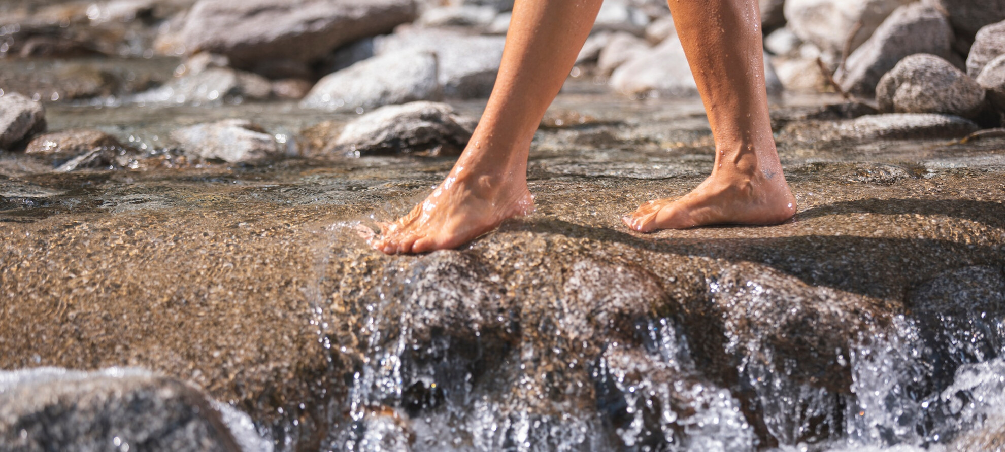 Walking barefoot in the mountains