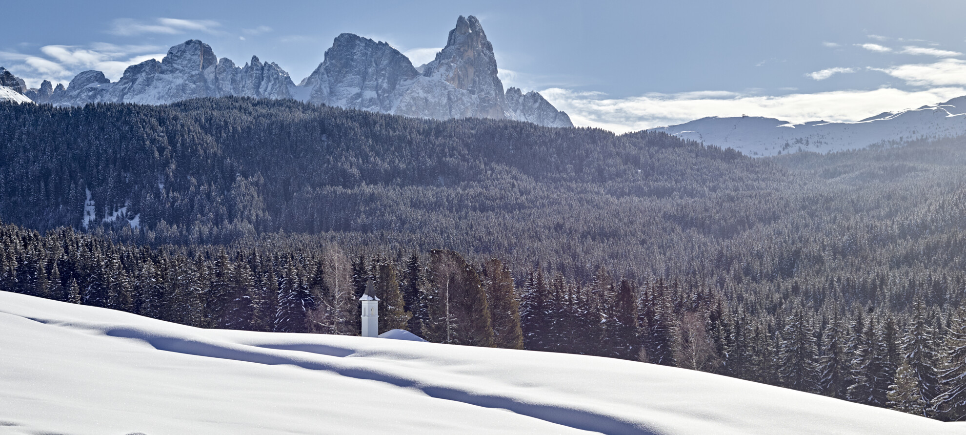 The Dolomites shrouded in white