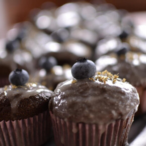 Chocolate cupcake with an elderflower glaze