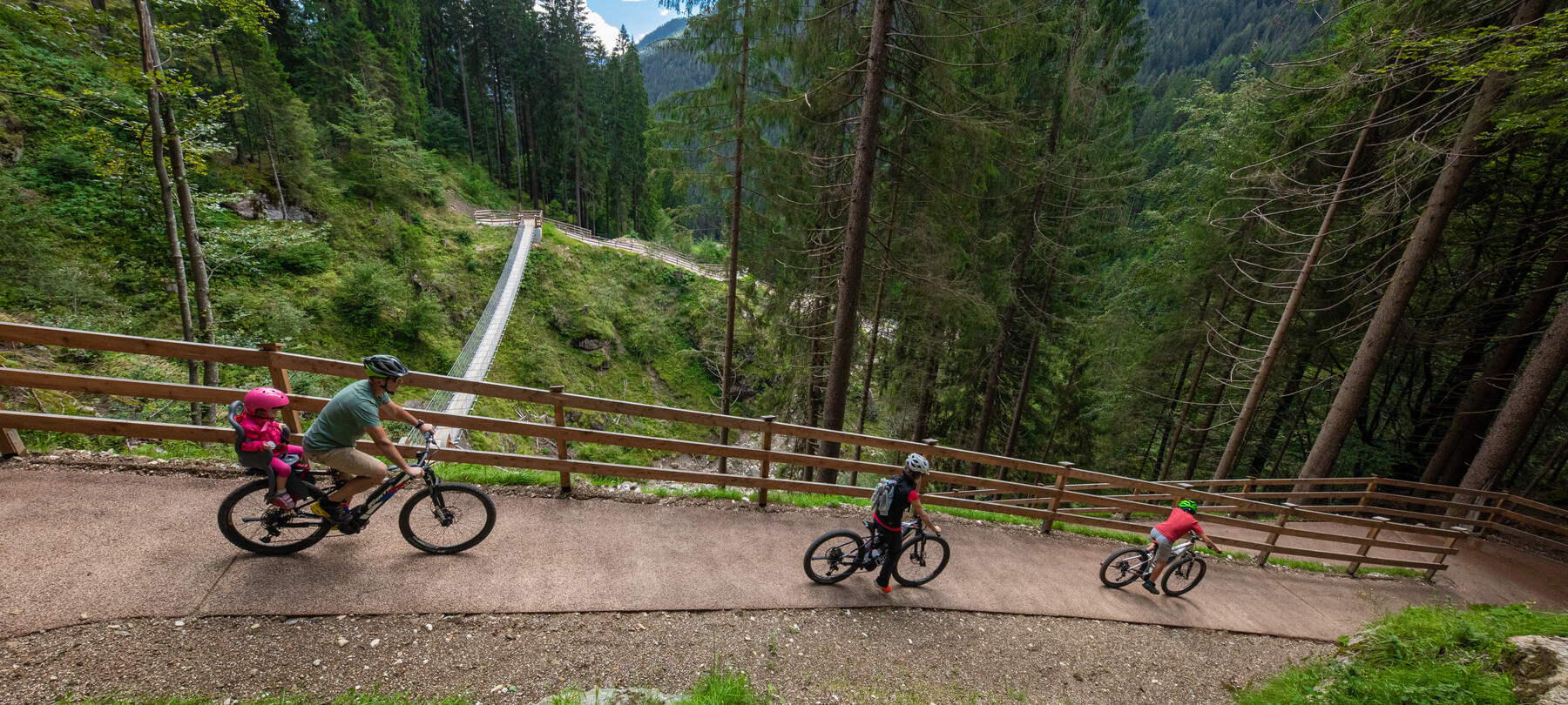 The Primiero cycleway over a bridge suspended in mid-air