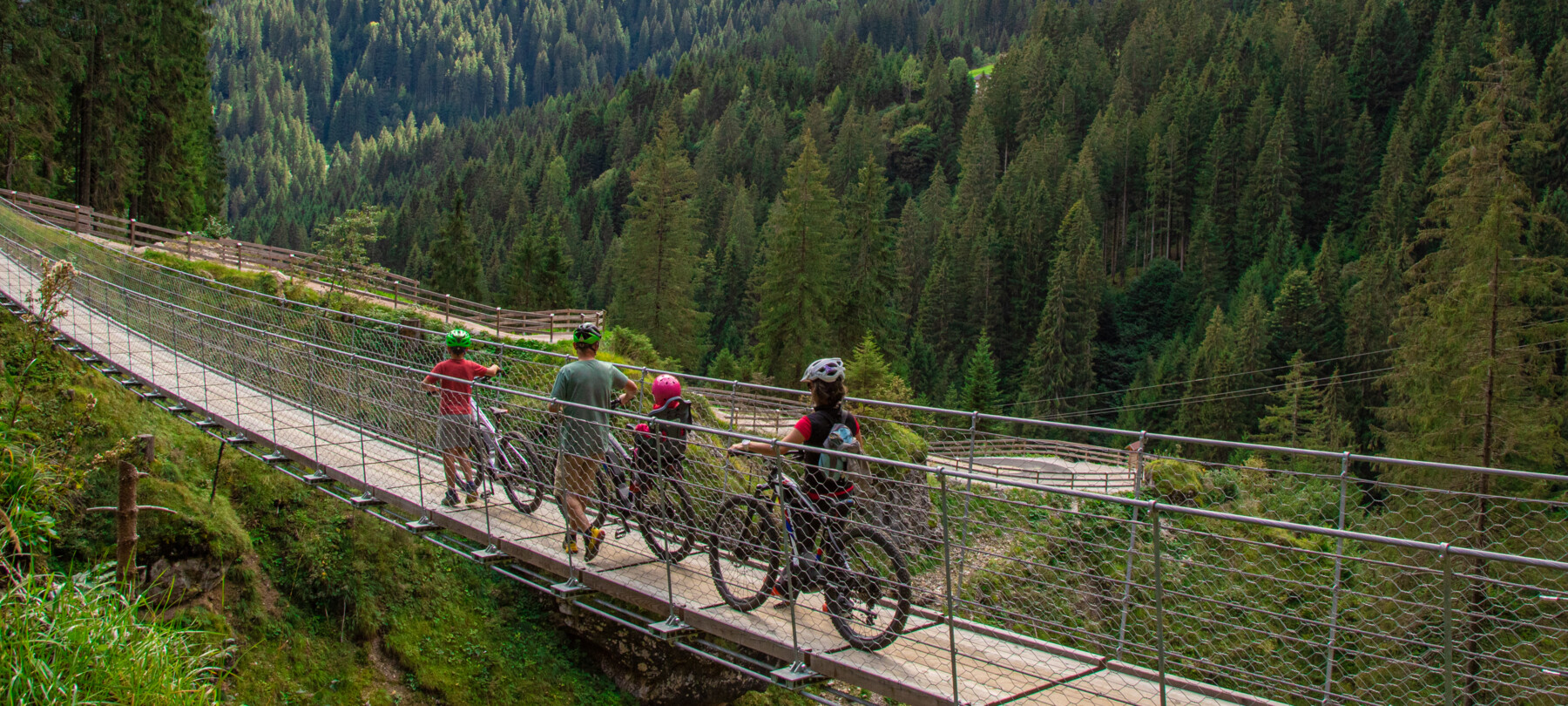 The Primiero cycleway over a bridge suspended in mid-air