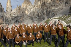 The Campanil Bas Choir gathered among the majestic Brenta Dolomites.