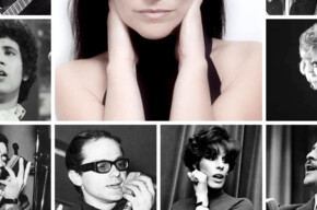 Francesca Bortoli in the centre with images of singers from the 1960s around her