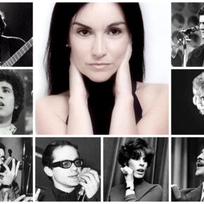 Francesca Bortoli in the centre with images of singers from the 1960s around her