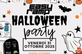 Locandina grafica di presentazione della festa di halloween a Mezzolombardo. Organizzata dall'associazione easy ramp