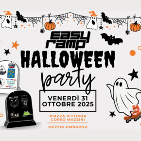 Locandina grafica di presentazione della festa di halloween a Mezzolombardo. Organizzata dall'associazione easy ramp