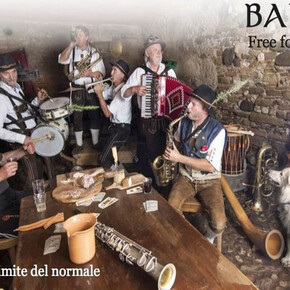 SIX MUSICIANS IN A CELLAR SINGING AND PLAYING WITH A DOG NEARBY
