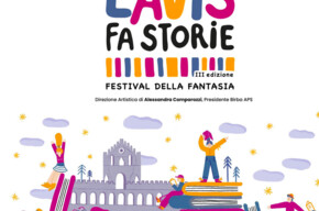 L'immagine ritrae Un'illustrazione digitale stilizzata e colorata che fa da locandina per il festival culturale "LAVIS FA STORIE"