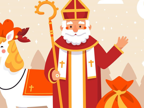 San Nicolò 2024 | Fai della Paganella Immagine di San Nicolò con il sacco con i doni per i bambini e il cavallo