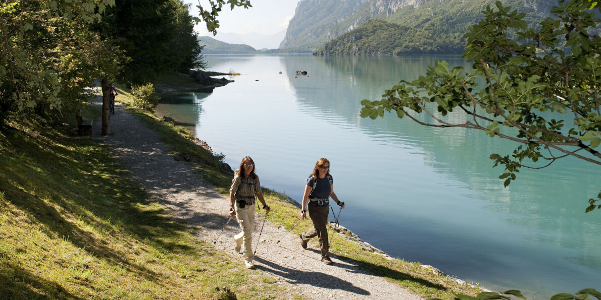 Relaxing walk along the lake shore