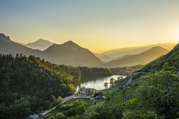 Lake Miralago Canzolino apart hotel sunset Trentino