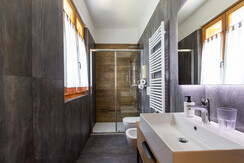 Bathroom with wide shower